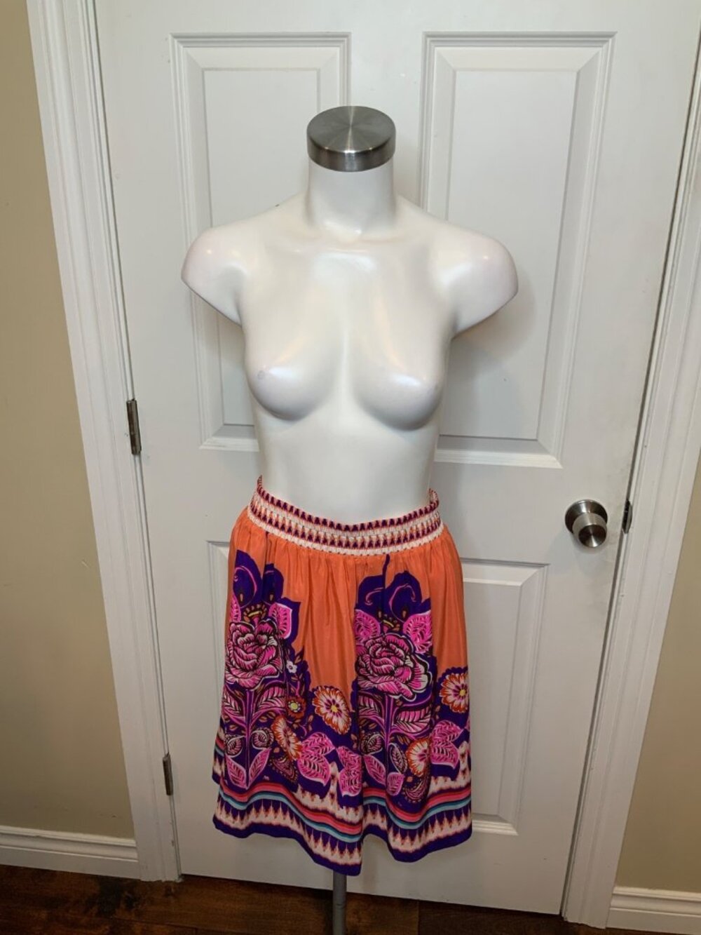 Edme & Esyllte Anthropologie Bright Pink Floral A-Line Skirt, Size 6